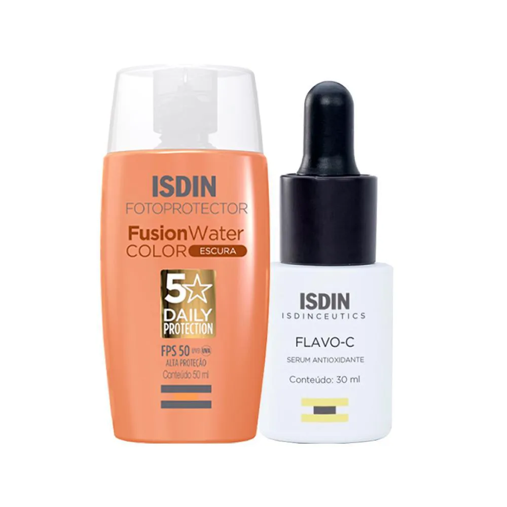 Kit Isdin - Sérum Facial E Protetor Solar Facial Com Cor Fps 50 Escura