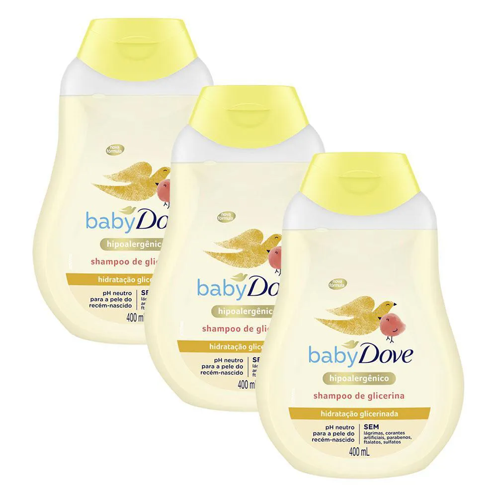 Kit Com 3 Shampoos De Glicerina Baby Dove Hidratação Glicerinada 400Ml