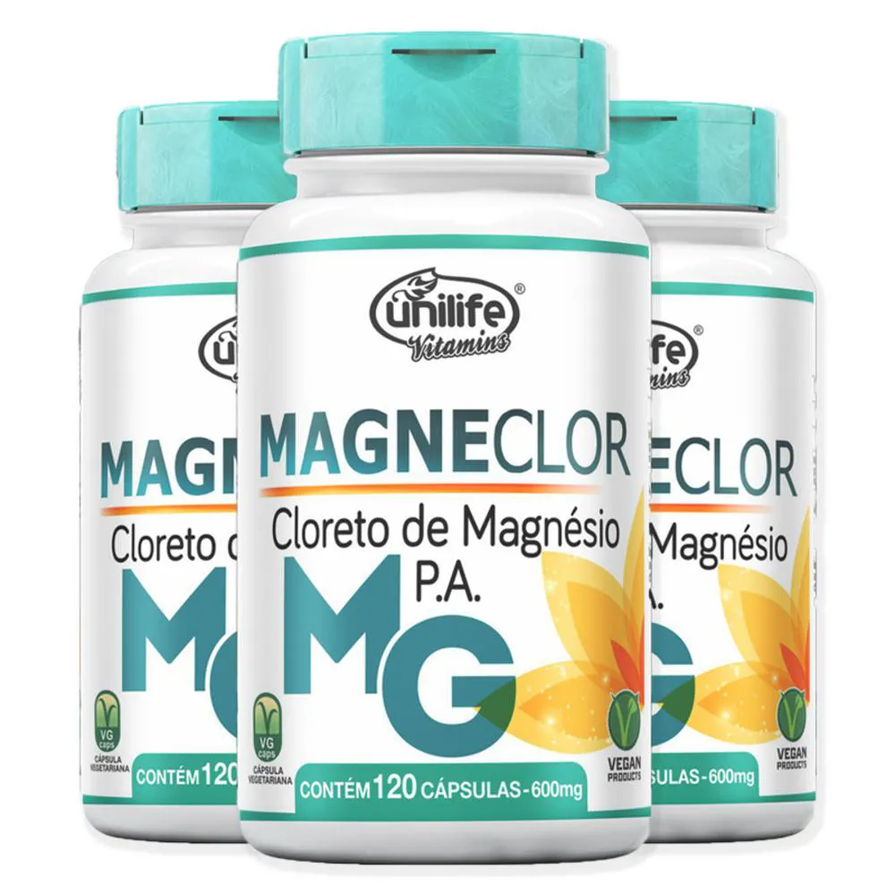 Kit 3 Cloreto De Magnésio P.A Magneclor Unilife 120 Cápsulas