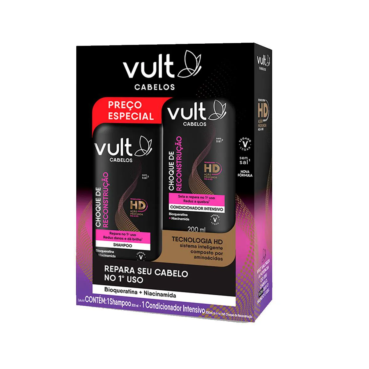 Kit Vult Cabelos Promopack Choque de Reconstrução Shampoo 200ml + Condicionador 200ml