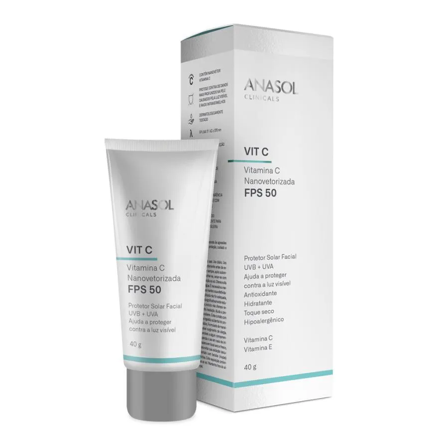 PROTETOR SOLAR FACIAL ANASOL CLINICALS FPS 50 VIT C VEGANO 40G