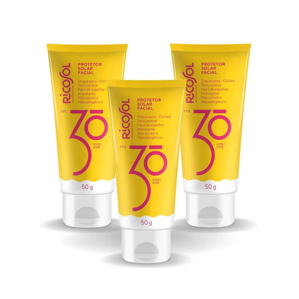 KIT PROTETOR FACIAL RICOSOL FPS30 TOQUE SECO 50GR 3UN