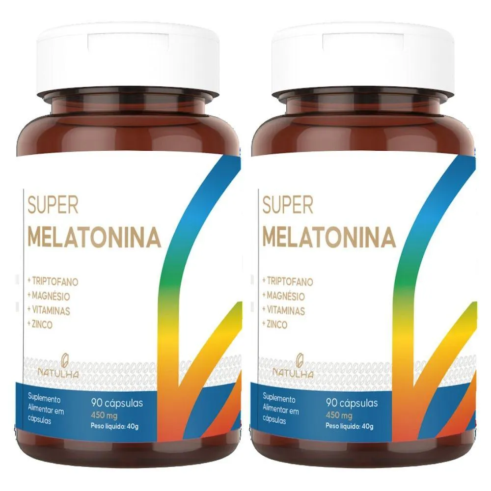 KIT 2X SUPER MELATONINA COM TRIPTOFANO, MAGNéSIO, ZINCO E VITAMINAS 90 CáPSULAS - NATULHA