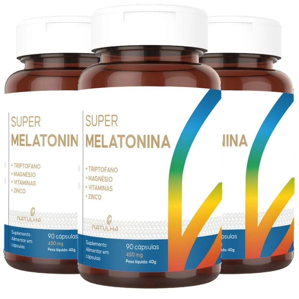 KIT 3X SUPER MELATONINA COM TRIPTOFANO, MAGNéSIO, ZINCO E VITAMINAS 90 CáPSULAS - NATULHA