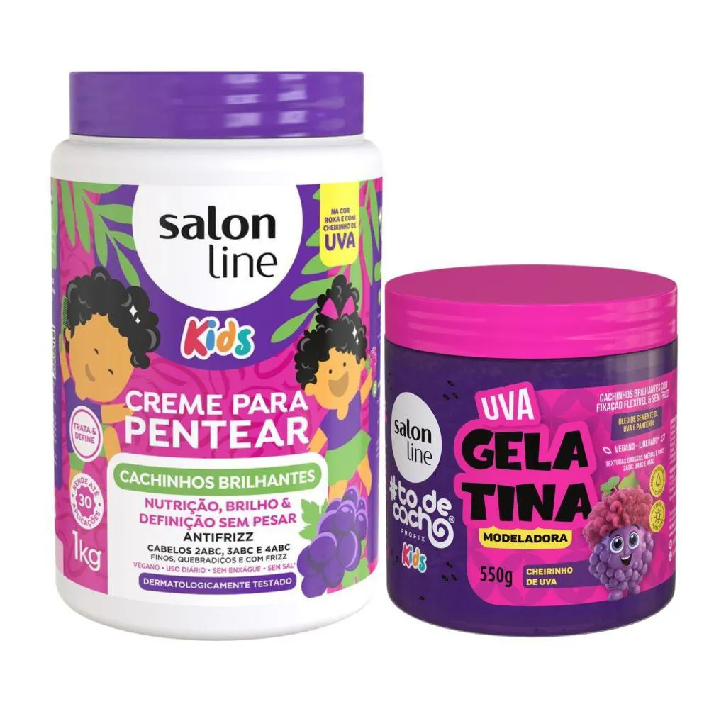 CREME PARA PENTEAR + GELATINA MODELADORA SALON LINE KIDS UVA