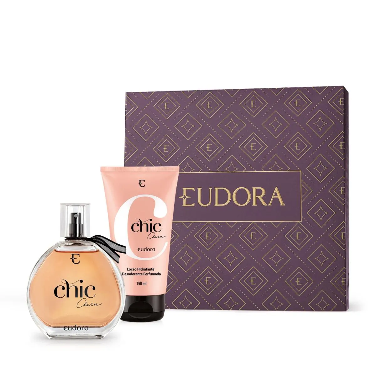 Combo Presente Dia Das Mães Chic Chérie: Desodorante Colônia 95Ml + Loção Corporal 150Ml + Sacola Eudora M