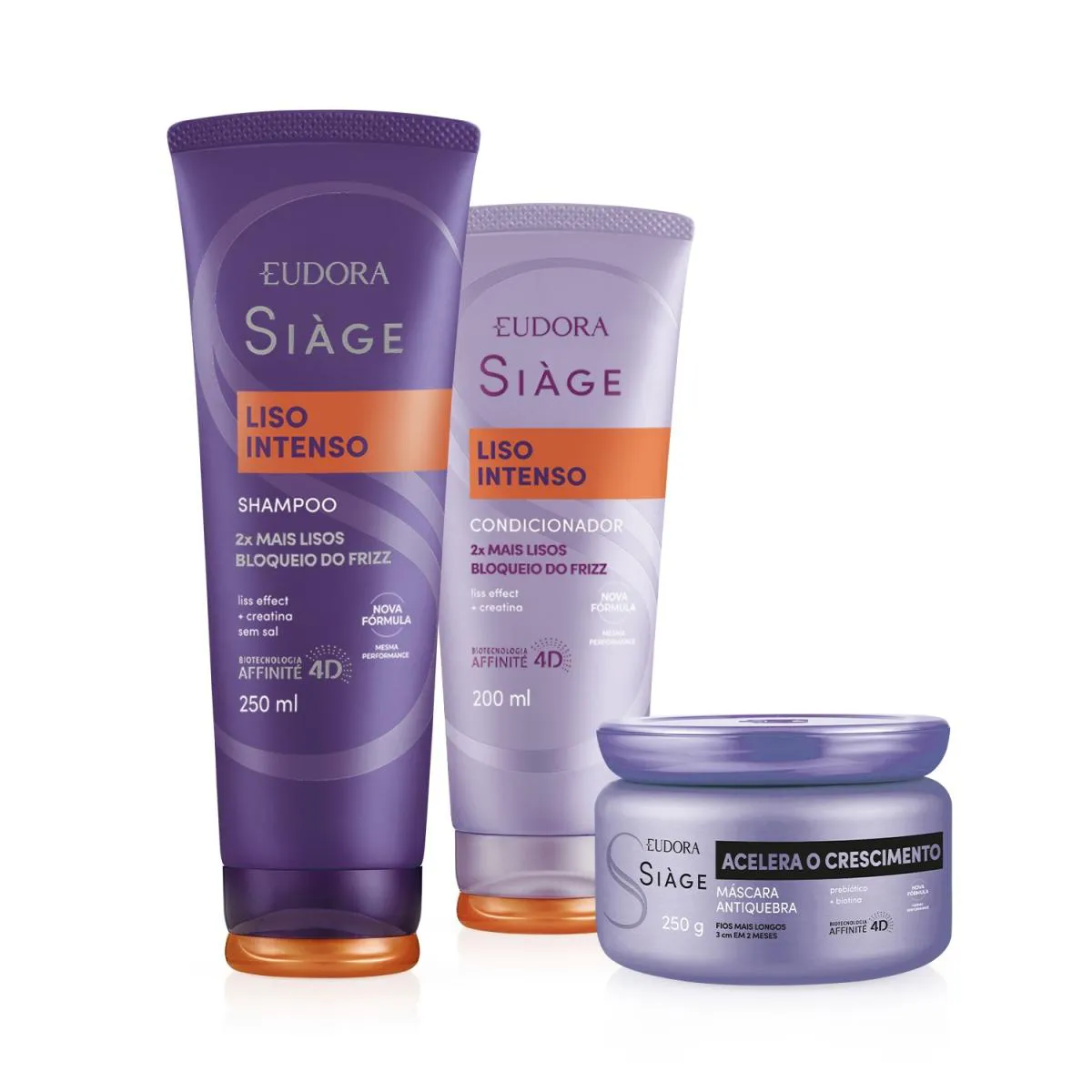 Combo Eudora Siàge: Shampoo Liso Intenso 250Ml + Máscara Acelera O Crescimento 250G + Condicionador Liso Intenso 200Ml