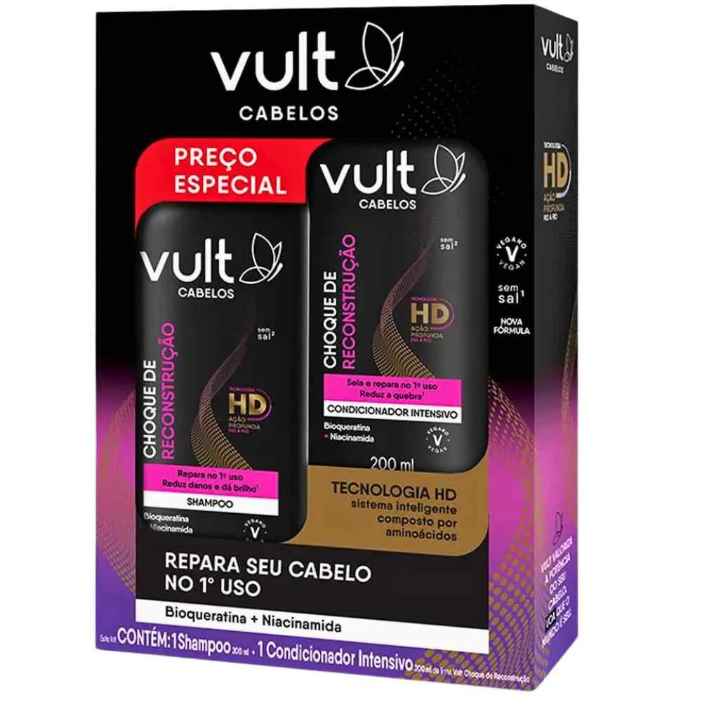KIT SHAMPOO E CONDICIONADOR VULT CHOQUE DE RECONSTRUçãO 200ML