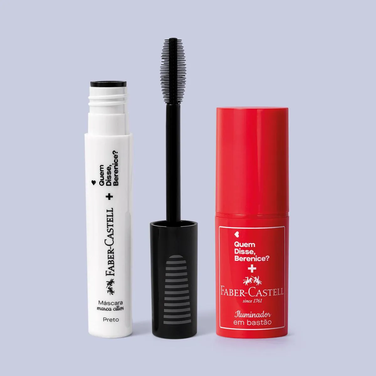 Combo Qdb E Faber-Castell: Iluminador Facial Em Bastão 5G + Máscara Marca Cílios Preto 8Ml