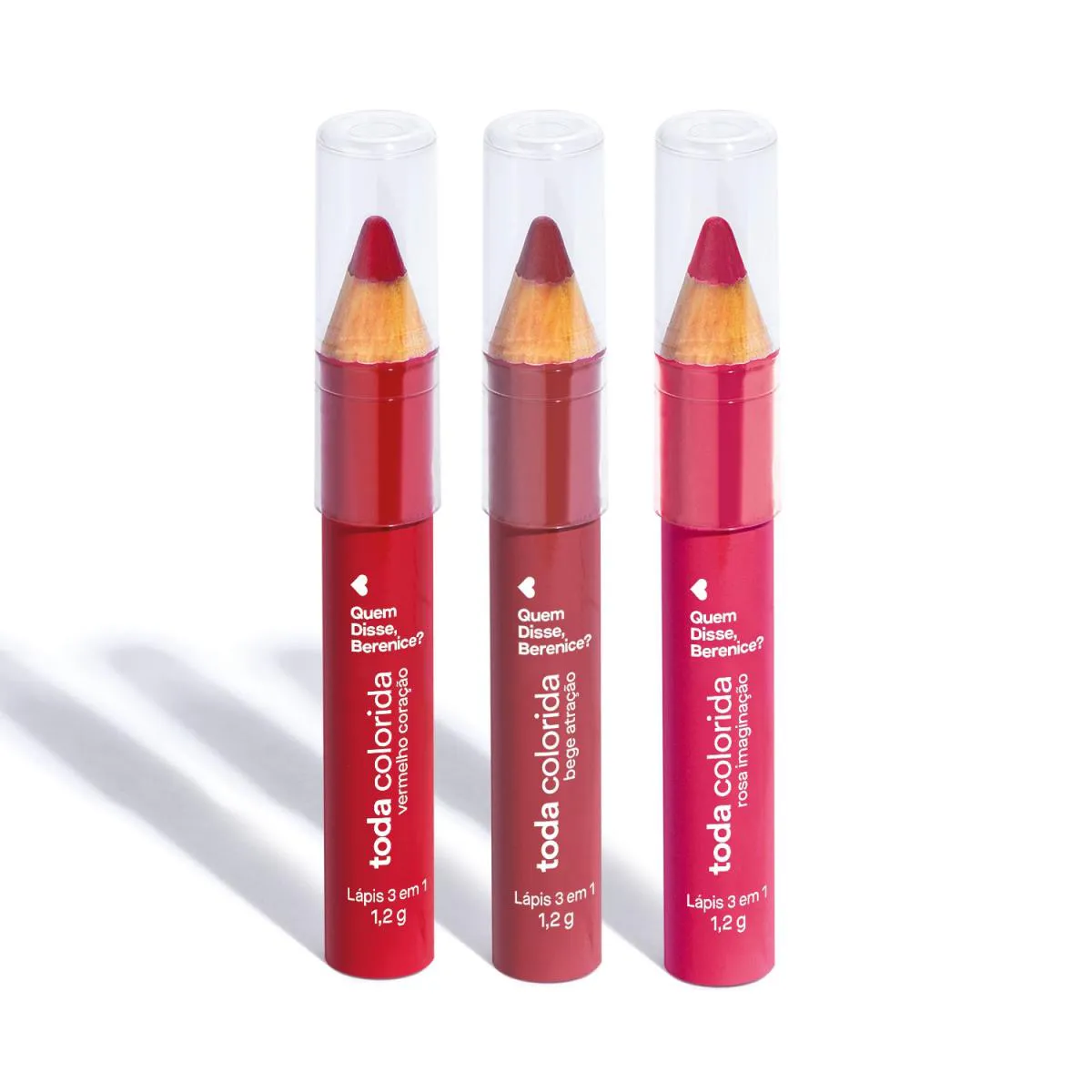 Combo Lápis Multifuncional 3 Em 1 Toda Colorida: Bege Atração 1,2G + Vermelho Coração 1,2G + Rosa Imaginação 1,2