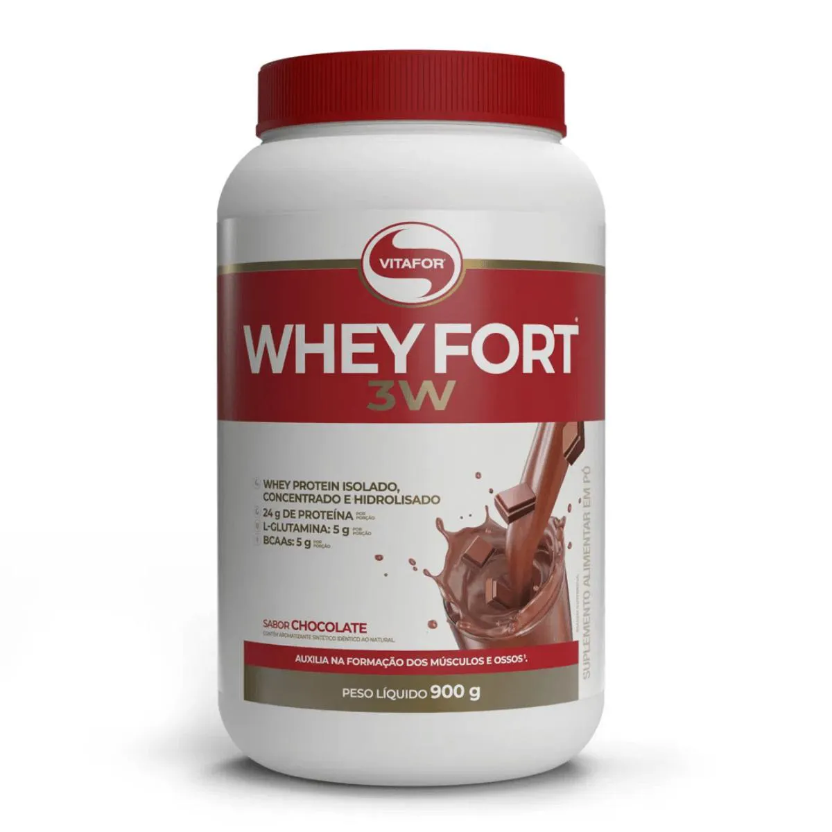 WHEY FORT 3W PROTEíNA WHEY PROTEIN HIDROLISADO 900G VITAFOR Chocolate