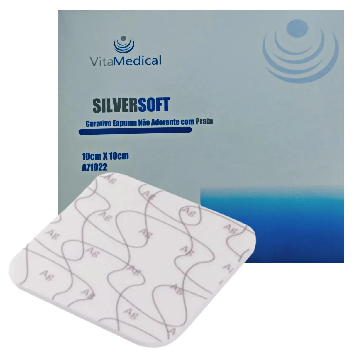 Curativo de Espuma Com Prata 10x10cm -  SilverSoft Ag  VitaMedical - 01 unidade