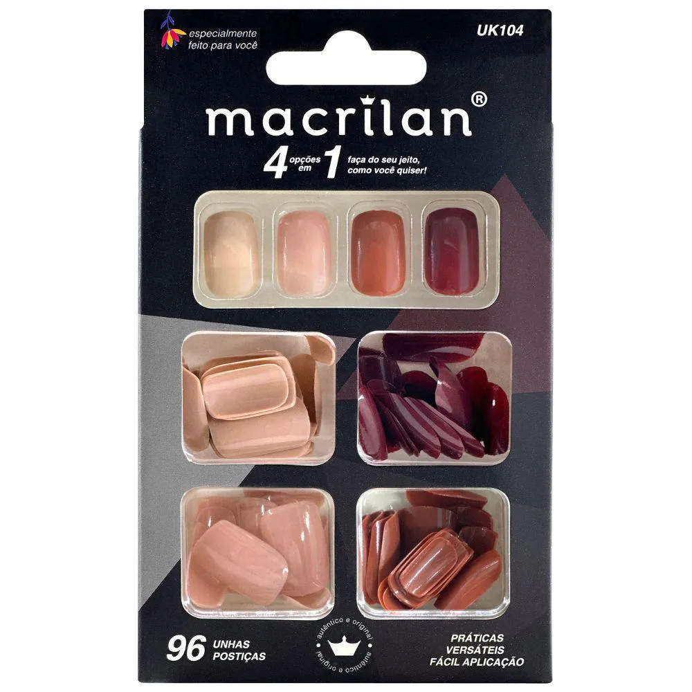 KIT UNHAS POSTIçAS 4 EM 1 -  TAMANHO MéDIO - NUDE - MACRILAN - UK104