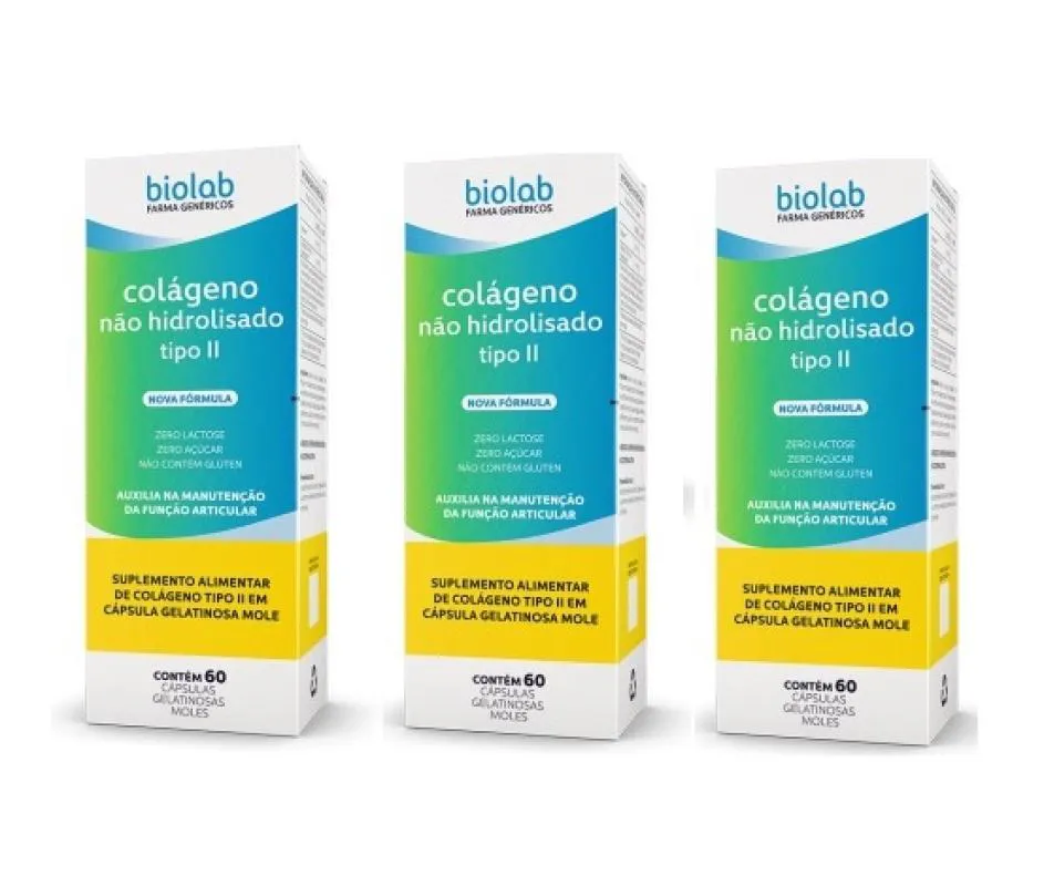 KIT 3 COLáGENO NãO HIDROLISADO TIPO II 60 CáPSULAS - BIOLAB