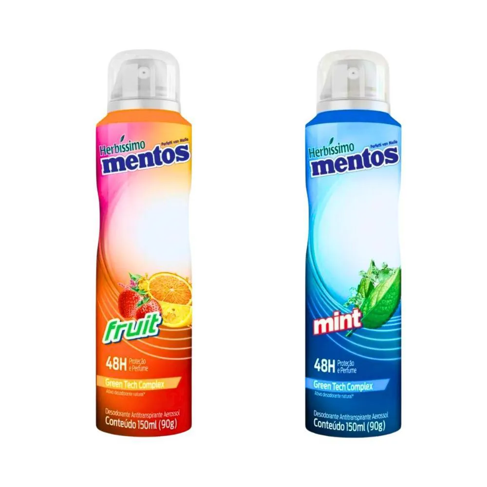 Kit Desodorante Antitranspirante Aerosol Herbissimo Mentos Fruit 150ml + Desodorante Antitranspirante Aerosol Herbissimo Mentos Mint 150ml