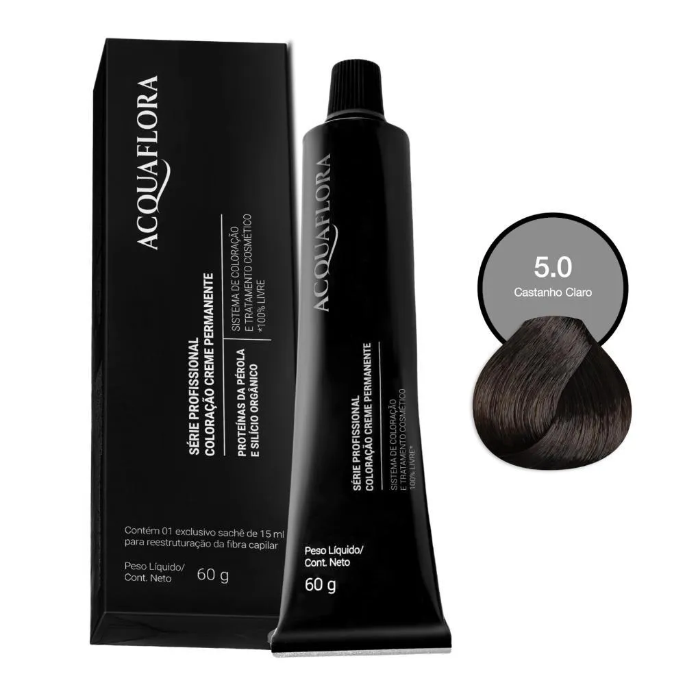 COLORAçãO CREME PERMANENTE ACQUAFLORA 5.0 CASTANHO CLARO 60G