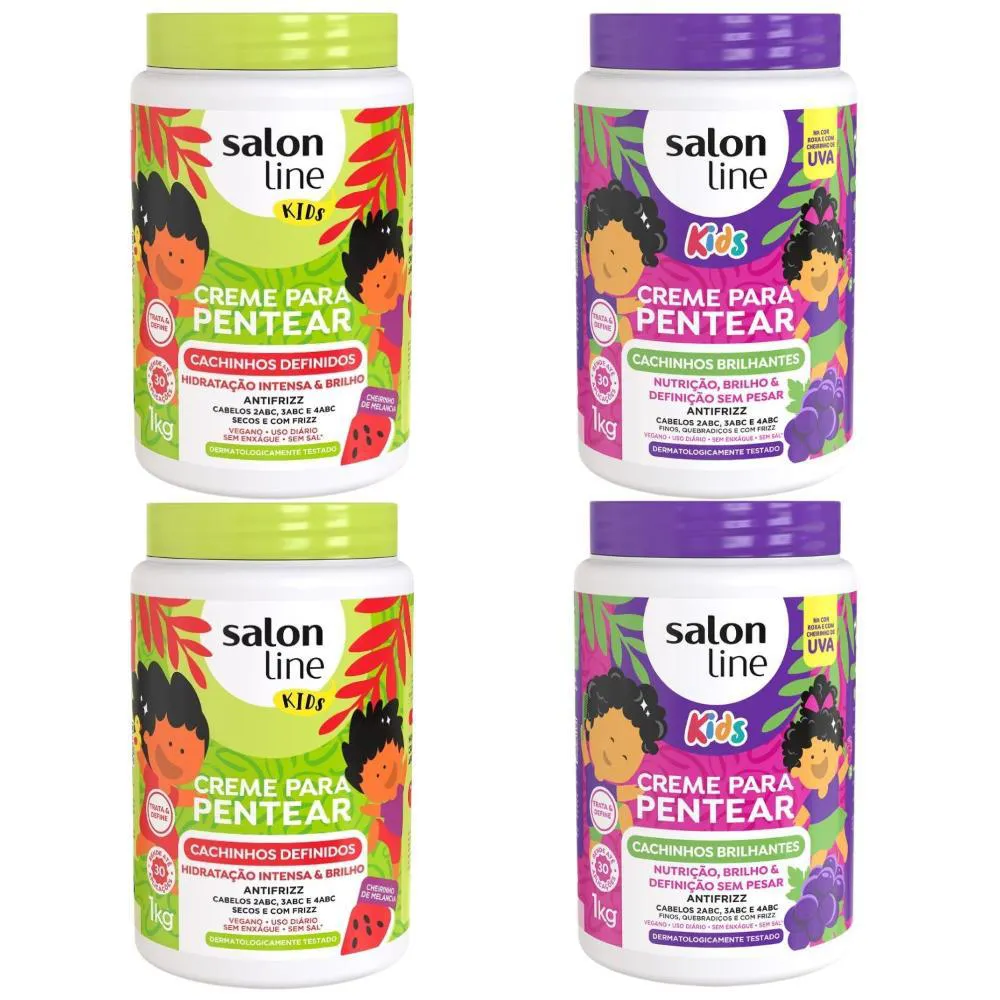 KIT CREME SALON LINE KIDS MELANCIA + UVA 1KG COM 4