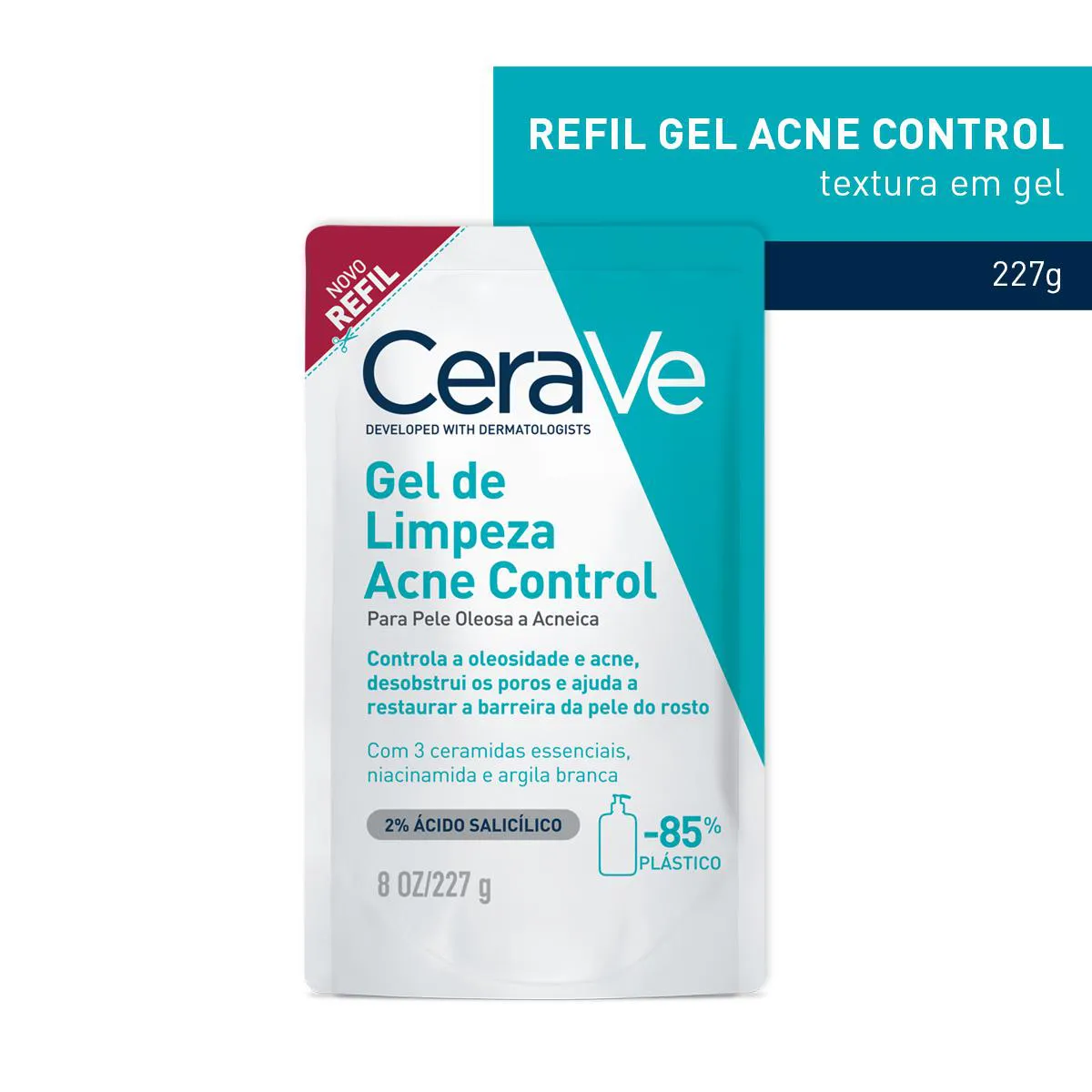 Refil Gel de Limpeza Cerave Acne Control Pele Oleosa a Acneica 227g