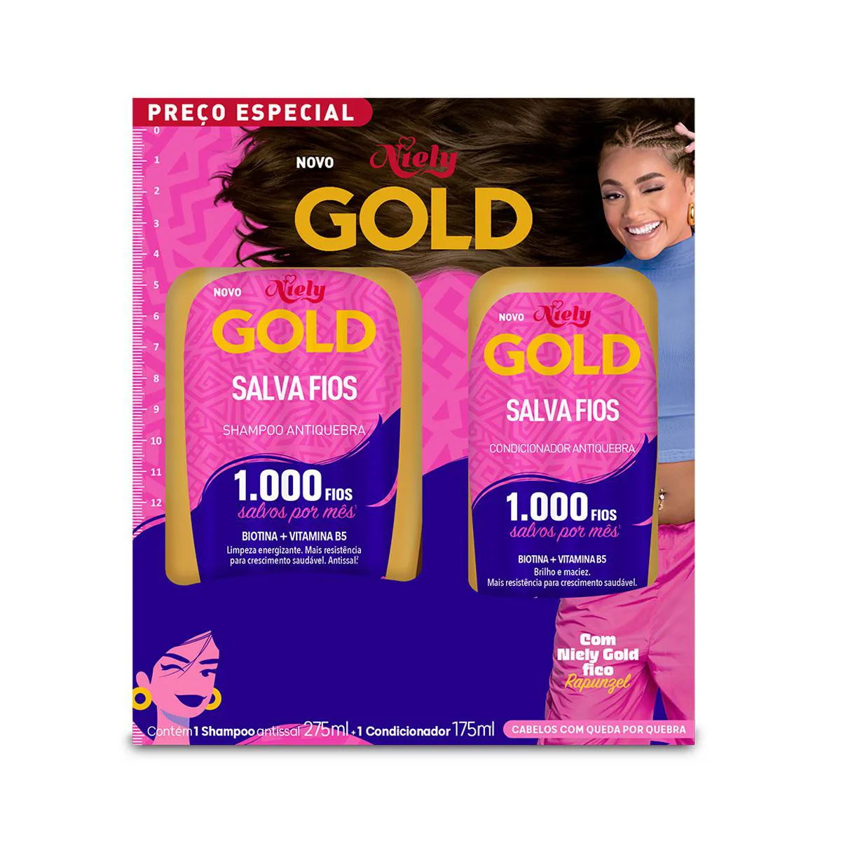 Kit Niely Gold Salva Fios Antiquebra Shampoo 275ml + Condicionador 175ml