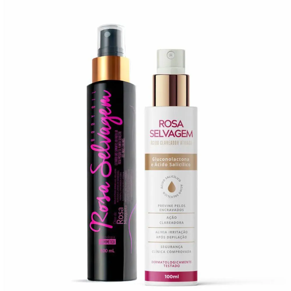 KIT ÁCIDO CLAREADOR E ÓLEO CORPORAL ROSA SELVAGEM