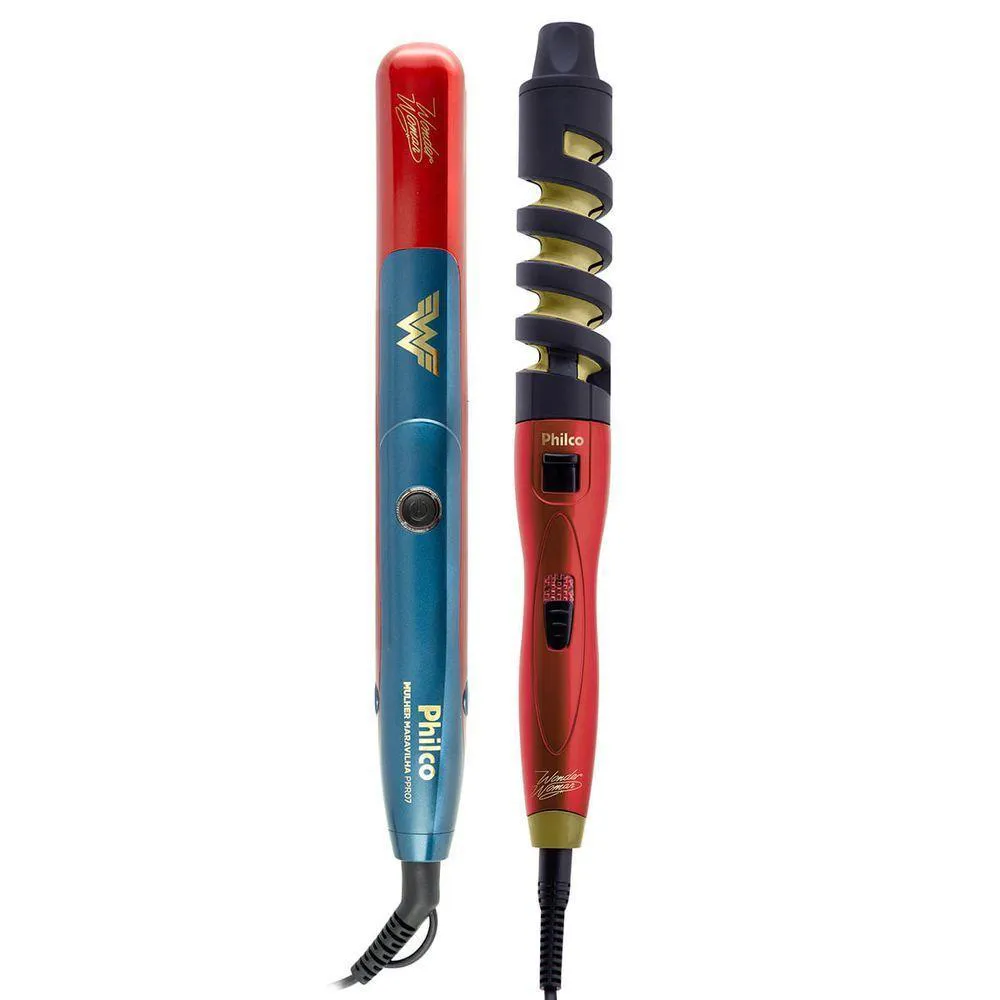 KIT PHILCO CACHEADOR PEC12 PRANCHA PPR07 MULHER MARAVILHA BIVOLT