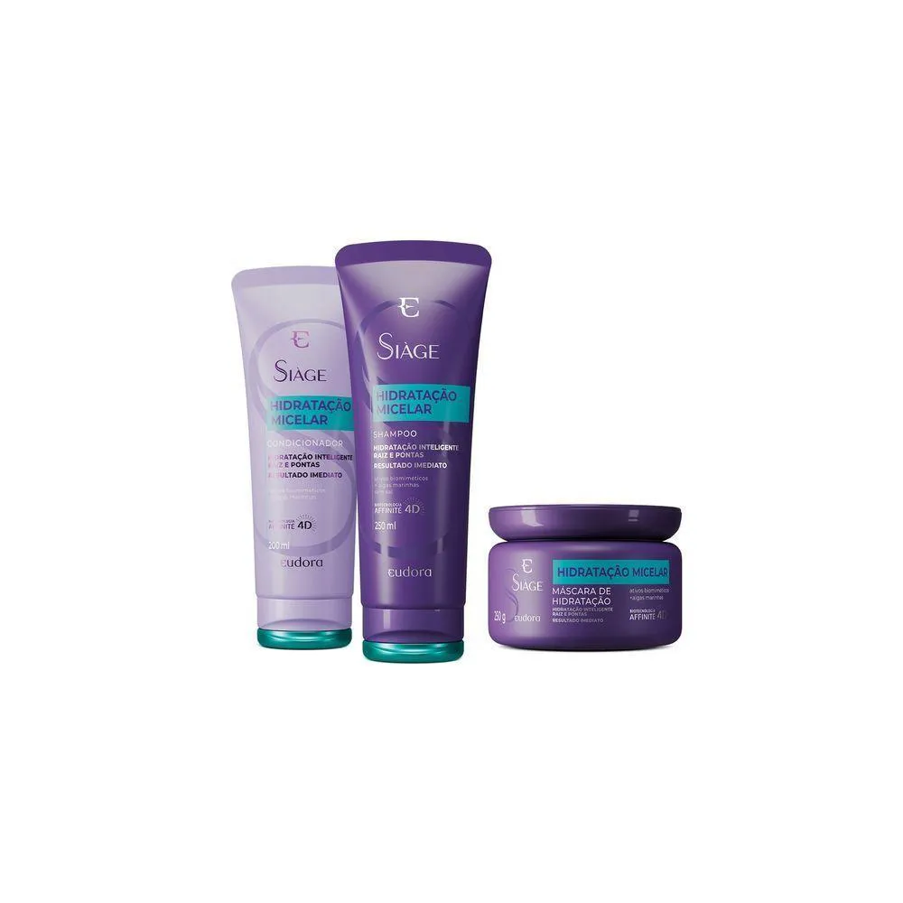 COMBO EUDORA SIàGE HIDRATAçãO MICELAR: SHAMPOO 250ML + CONDICIONADOR 200ML + MáSCARA CAPILAR 250G