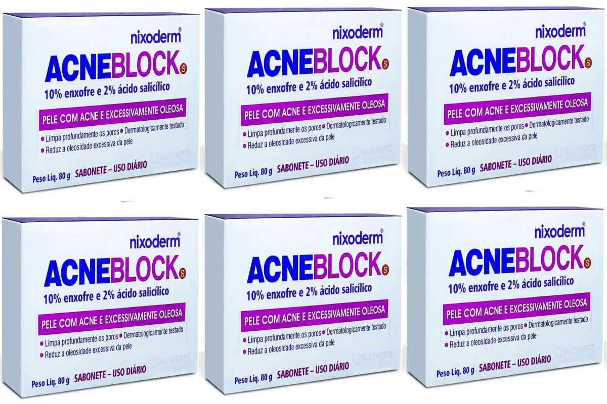 KIT 6 SAB. ACNEBLOCK PARA PELE EXC. OLEOSA 80G - KLEY HERTZ
