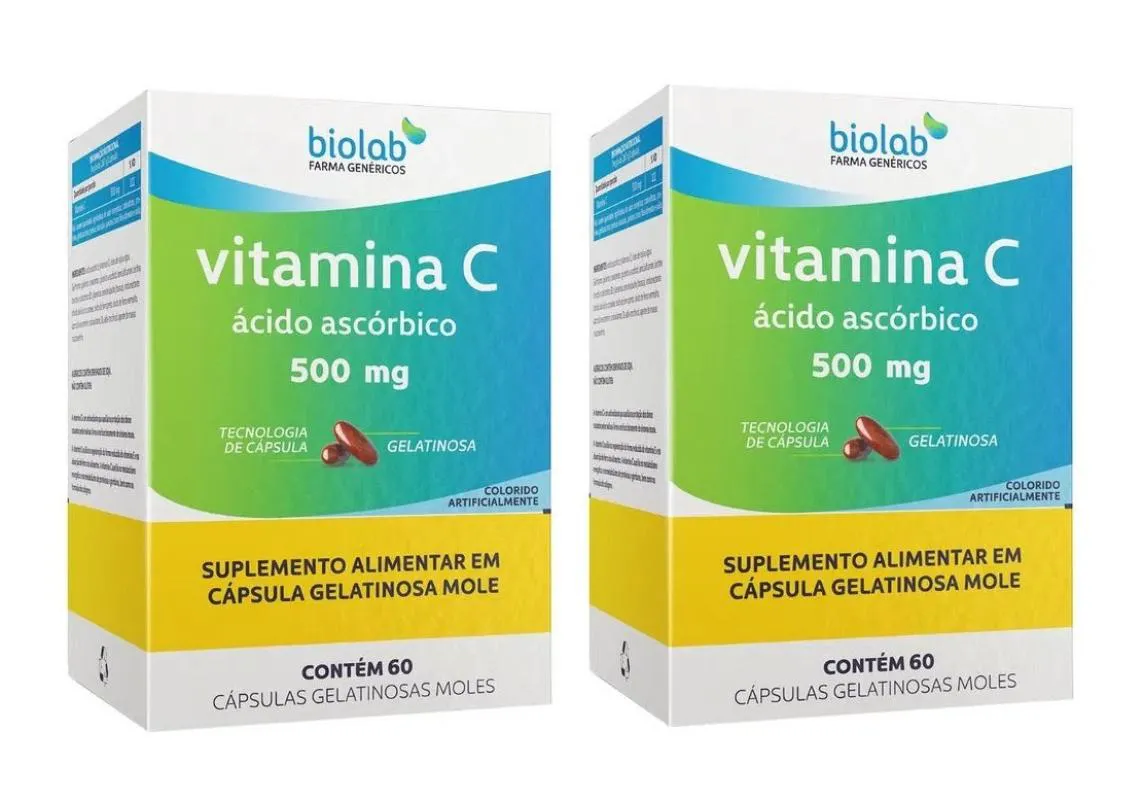 KIT 2 VITAMINA C ÁCIDO ASCóRBICO 500MG 60 CáPSULAS - BIOLAB