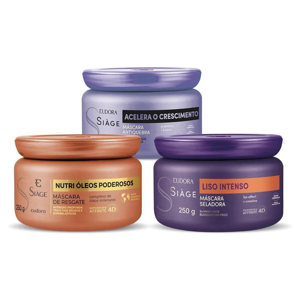EUDORA KIT MáSCARA CAPILAR SIàGE: ACELERA O CRESCIMENTO 250G + LISO INTENSO 250G