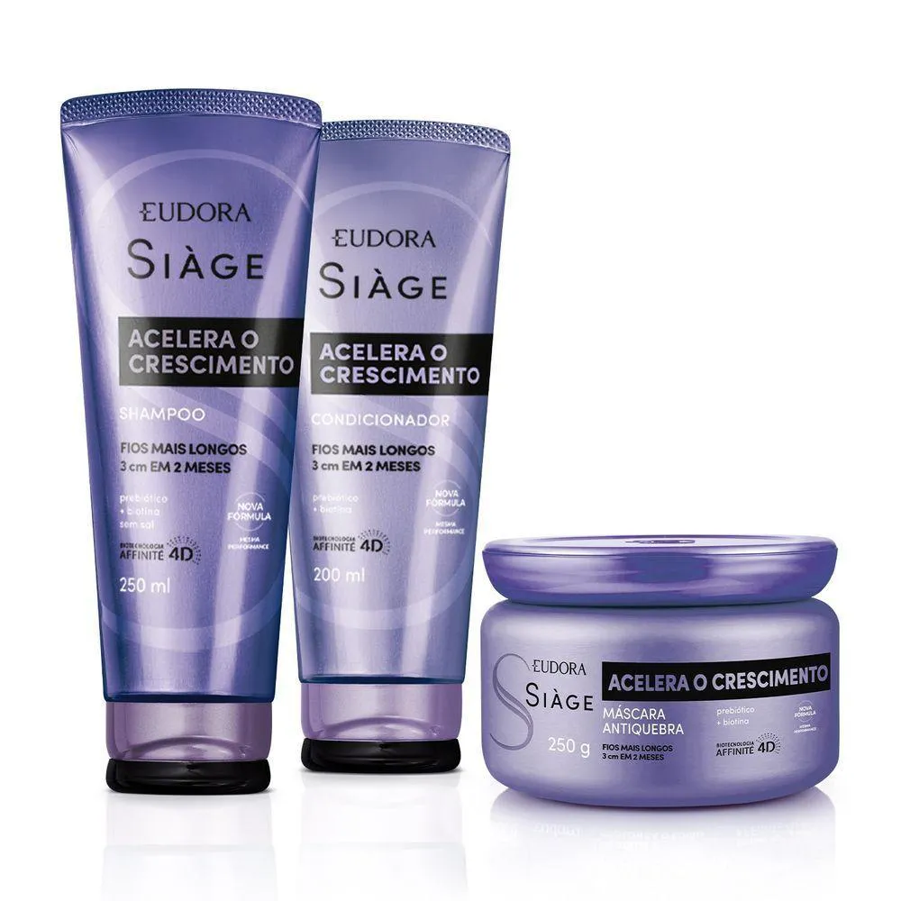 EUDORA KIT SIàGE ACELERA O CRESCIMENTO: SHAMPOO 250ML + MáSCARA CAPILAR 250G + CONDICIONADOR 200ML