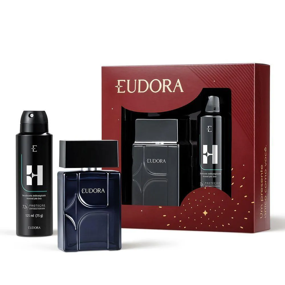 Kit Eudora H Masculino Desodorante Corporal Spray Eudora 100ml + Desodorarante Antitranspirante Aerosol 72h Proteção Antibateriana 125ml