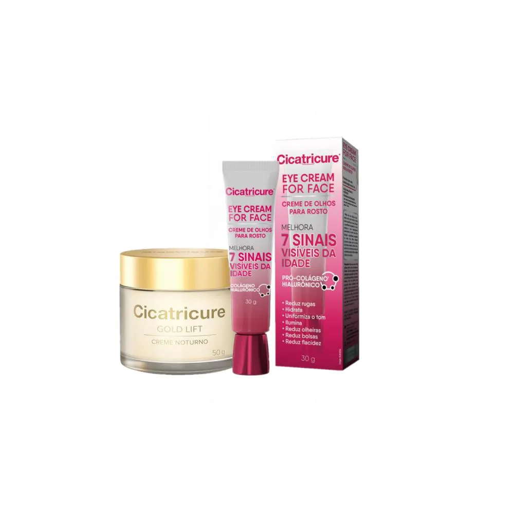 KIT CICATRICURE EYE CREAM FOR FACE GOLD LIFT NOTURNO (2 PRODUTOS)