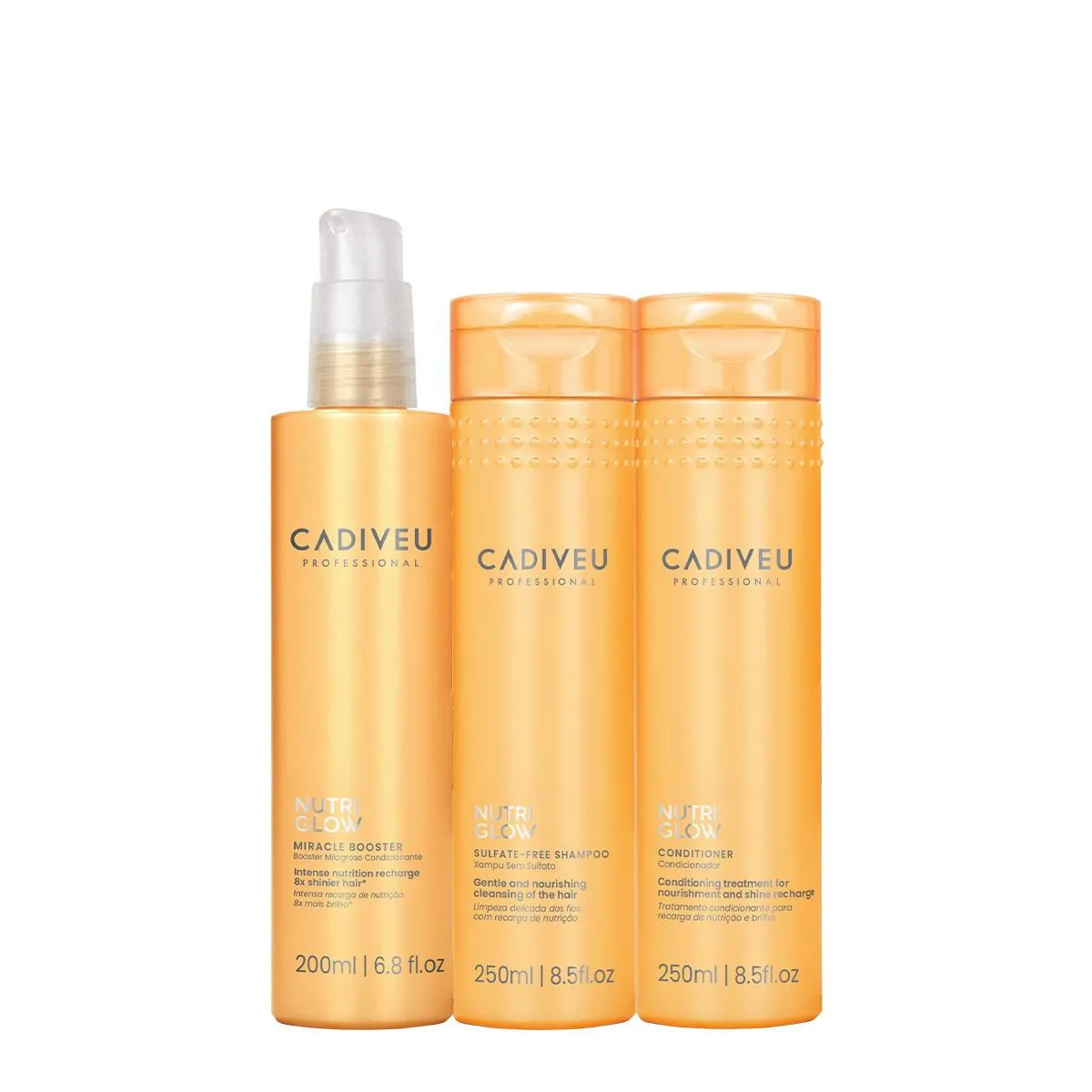 KIT CADIVEU PROFESSIONAL NUTRI GLOW SHAMPOO CONDICIONADOR P E BOOSTER FLUíDO DE TRATAMENTO (3 PRODUTOS)