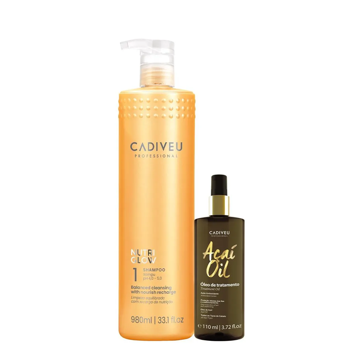 KIT CADIVEU PROFESSIONAL NUTRI GLOW  SHAMPOO G E AçAí OIL 110 (2 PRODUTOS)