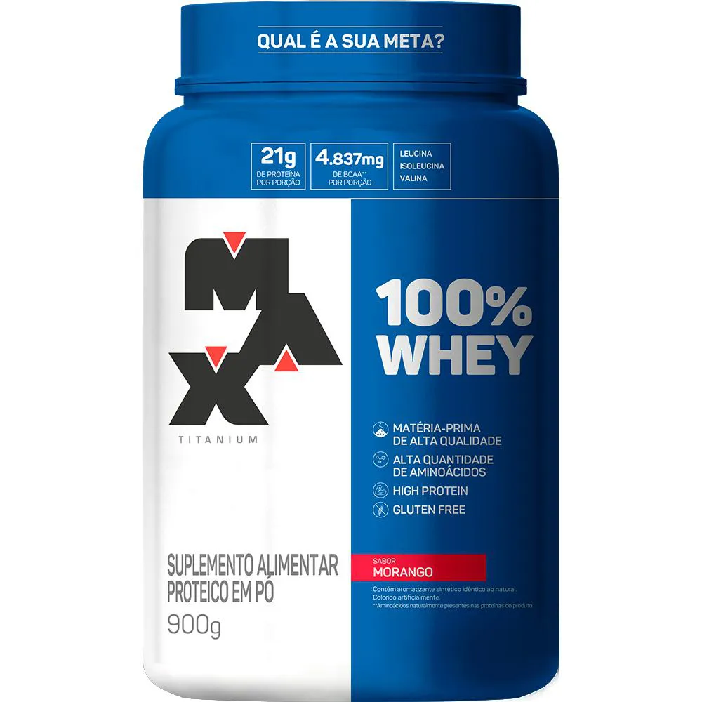 100% WHEY PROTEIN 900G SABOR MORANGO - MAX TITANIUM
