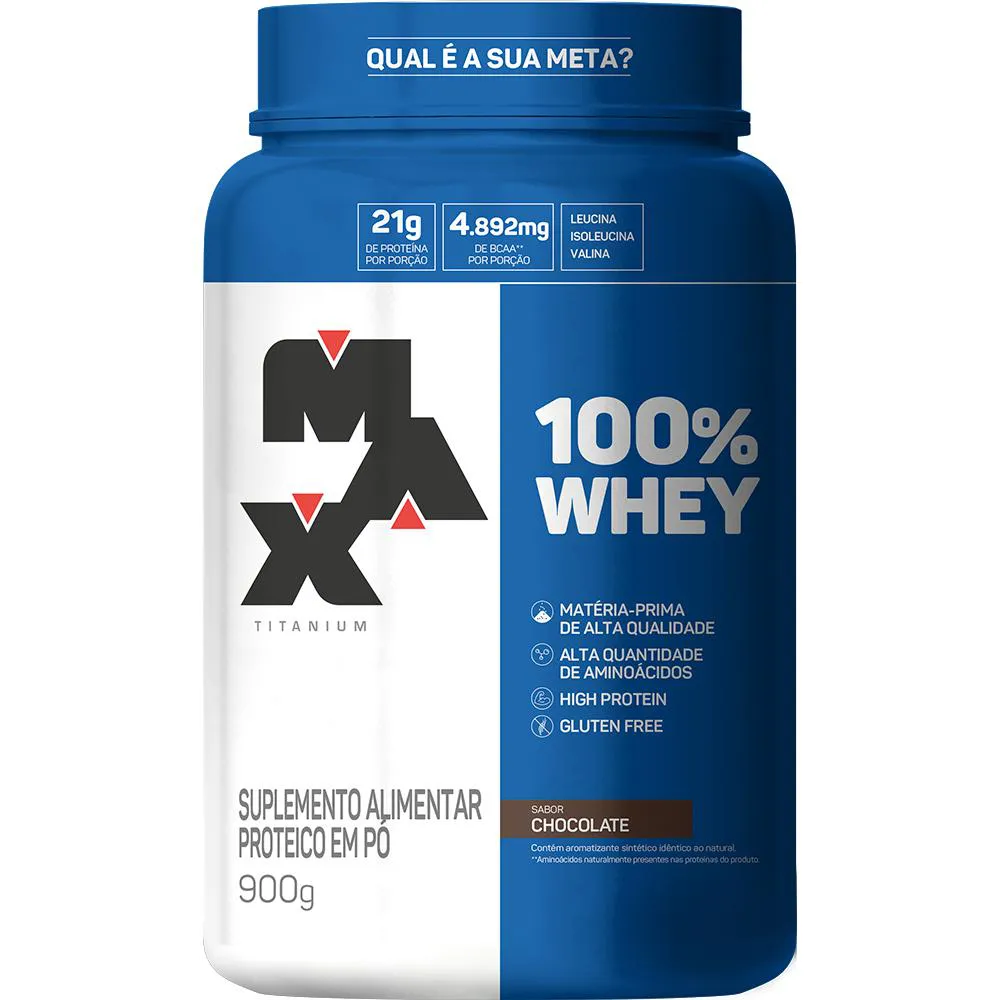 100% WHEY PROTEIN 900G SABOR CHOCOLATE - MAX TITANIUM