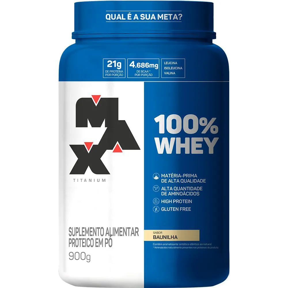 100% WHEY PROTEIN 900G SABOR BAUNILHA - MAX TITANIUM