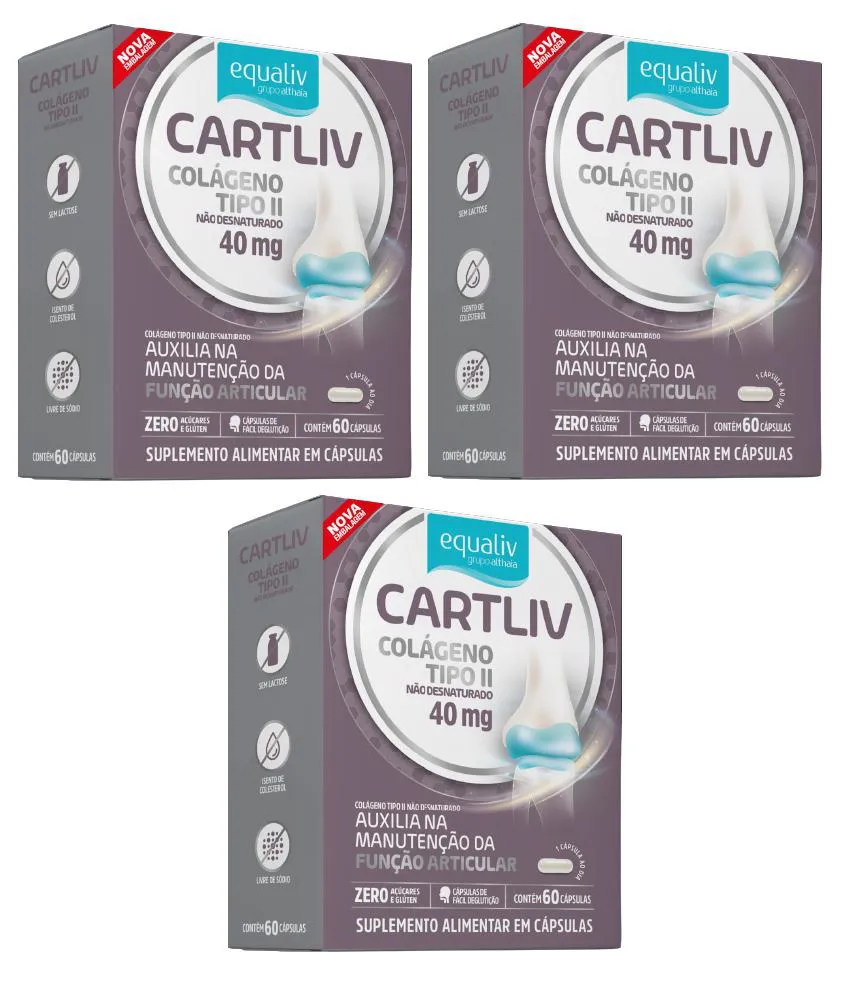 KIT 3 CARTLIV COLáGENO TIPO II 40MG 60CPS - EQUALIV