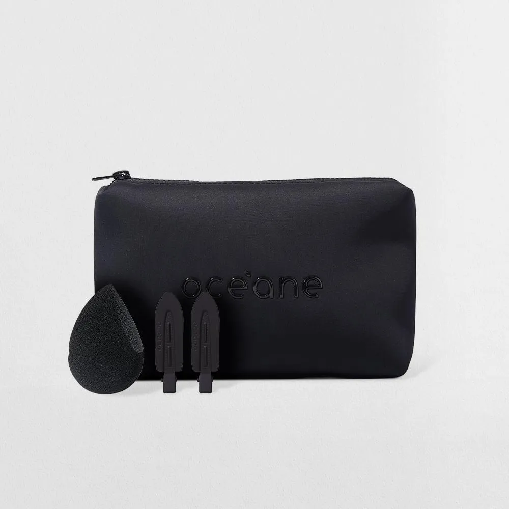 KIT NéCESSAIRE PRETO DAILY MAKEUP + ESPONJA DE MAQUIAGEM + HAIR CLIP (3 PRODUTOS)