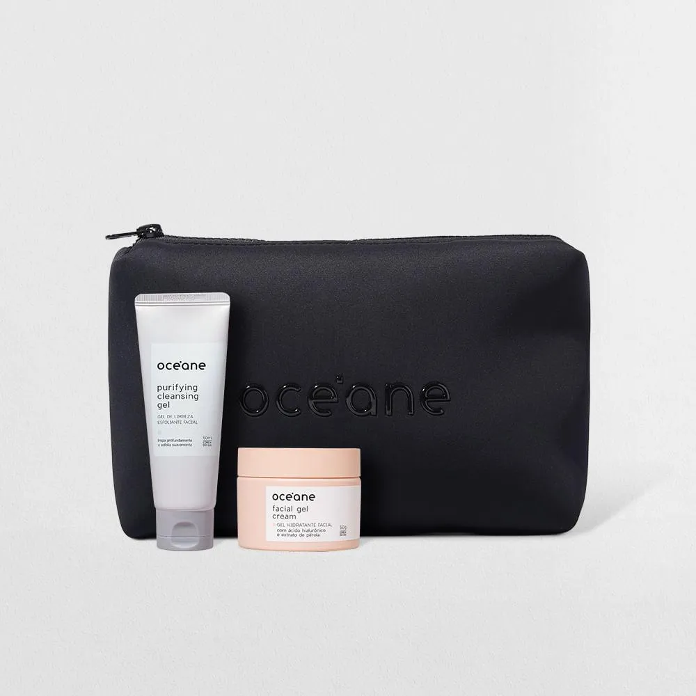 KIT NéCESSAIRE PRETO + GEL DE LIMPEZA ESFOLIANTE FACIAL + GEL HIDRATANTE (3 PRODUTOS)