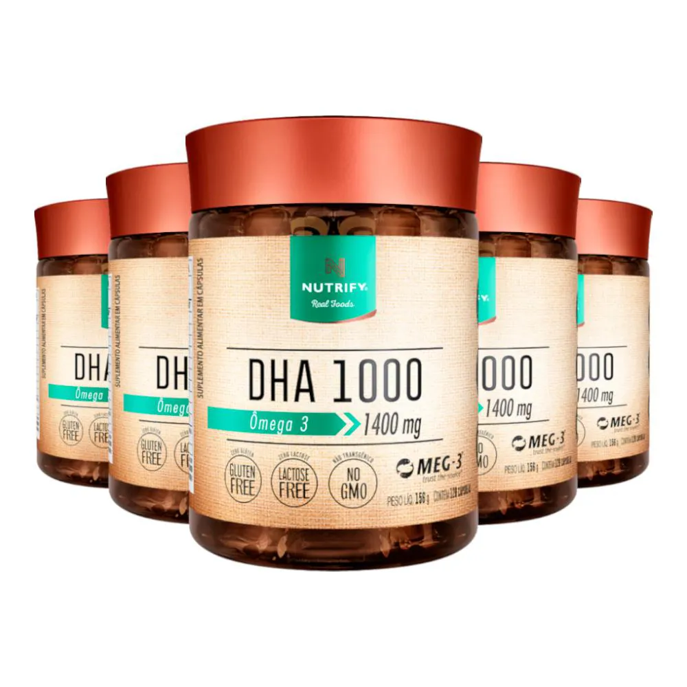 KIT 5 ÔMEGA 3 DHA 1000 NUTRIFY 120 CáPSULAS