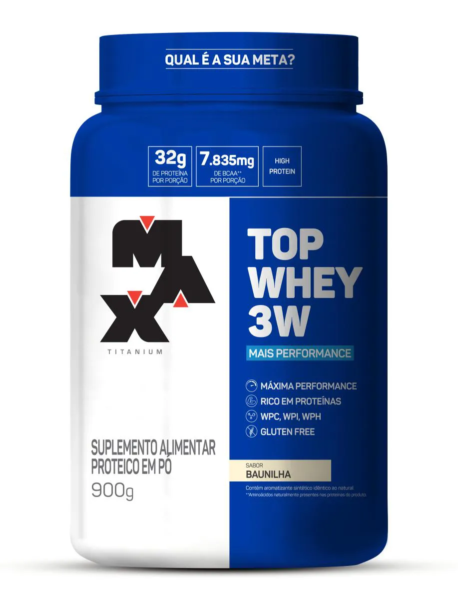 TOP WHEY 3W + PERFORMANCE POTE 900G BAUNILHA