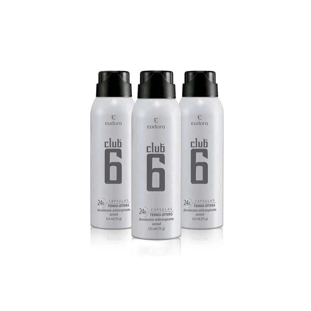 Kit Desodorante Antitranspirante Aerosol Eudora Club 6 Masculino 24h 125ml 3 unidades