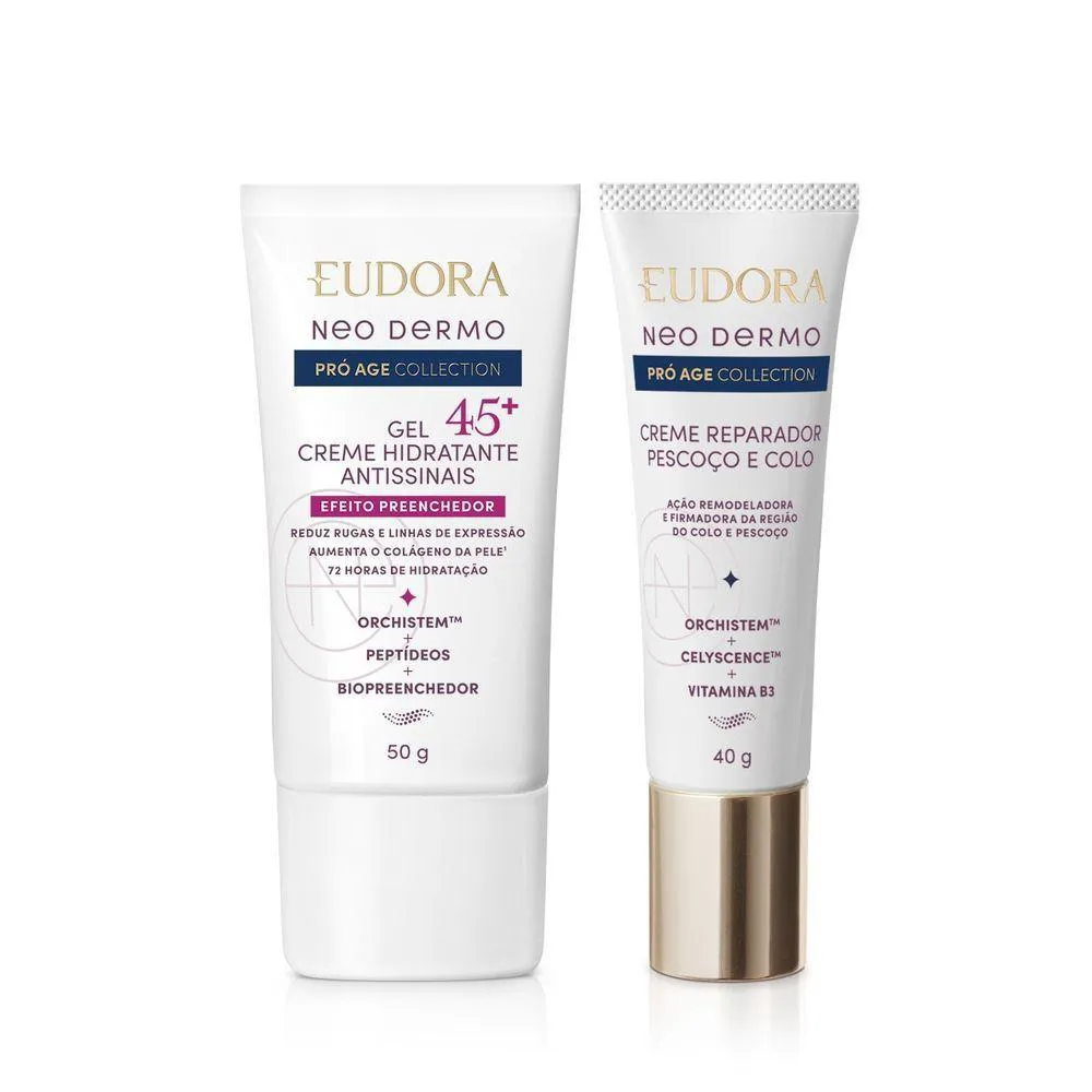 NEO DERMO PRó AGE COLLECTION: CREME REPARADOR PESCOçO E COLO 40G + GEL FACIAL ANTISSINAIS 45+ 50G