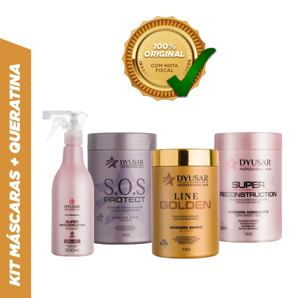 TRATAMENTO CAPILAR 3 MáSCARAS 1KG + QUERATINA 500ML DYUSAR
