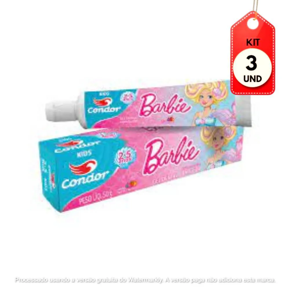 Kit C/03 Condor Baby Barbie 2-5 Anos Gel Dental C/ Flúor 50G