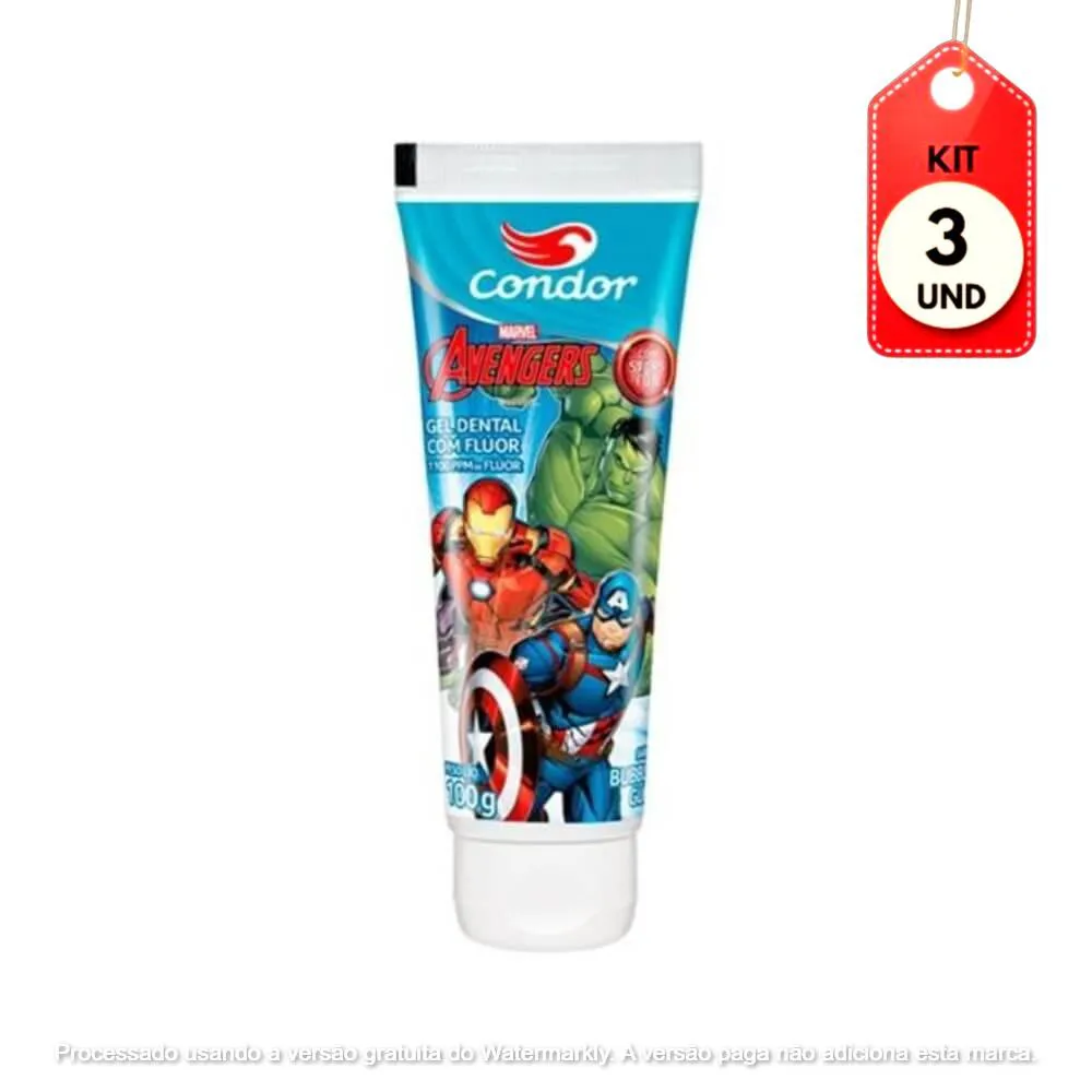 Kit C/03 Condor Avengers Gel Dental C/ Flúor 100G
