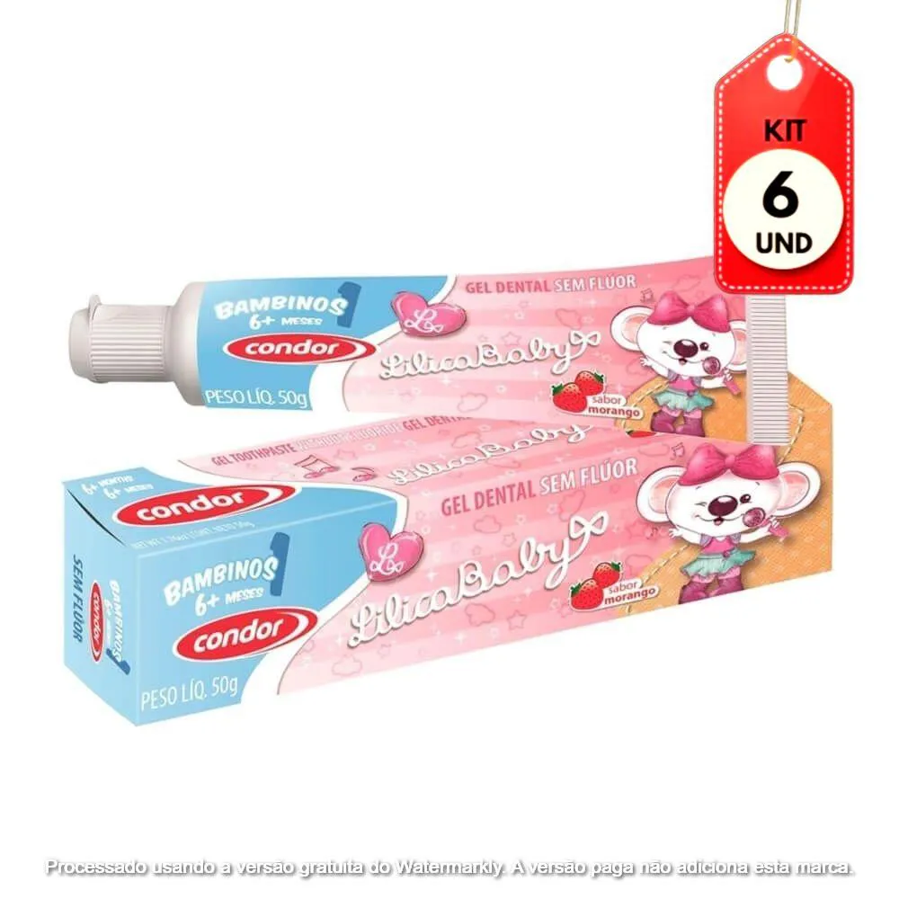 Kit C/06 Condor Lilica Ripilica Gel S/ Flúor + 6 Meses 50G