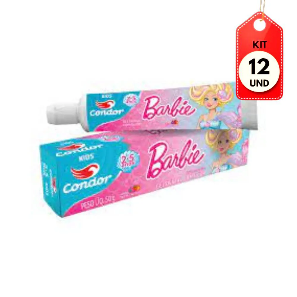 Kit C/12 Condor Baby Barbie 2-5 Anos Gel Dental C/ Flúor 50G