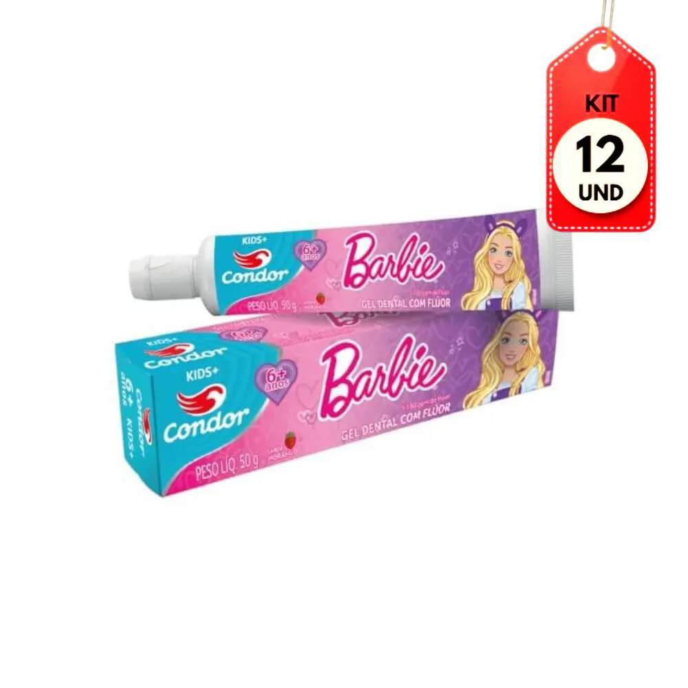 Kit C/12 Condor Baby Barbie Acima 6 Anos Gel Dental C/ Flúor 50G